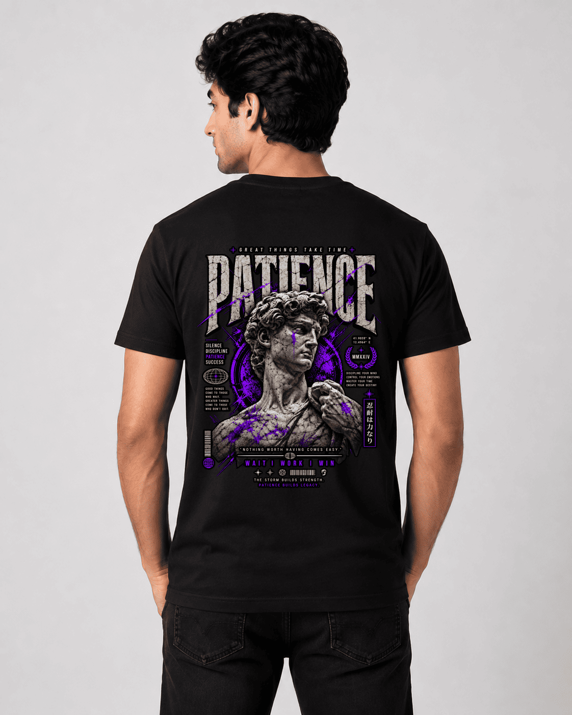 Patience David Statue Graphic Back Print T-Shirt