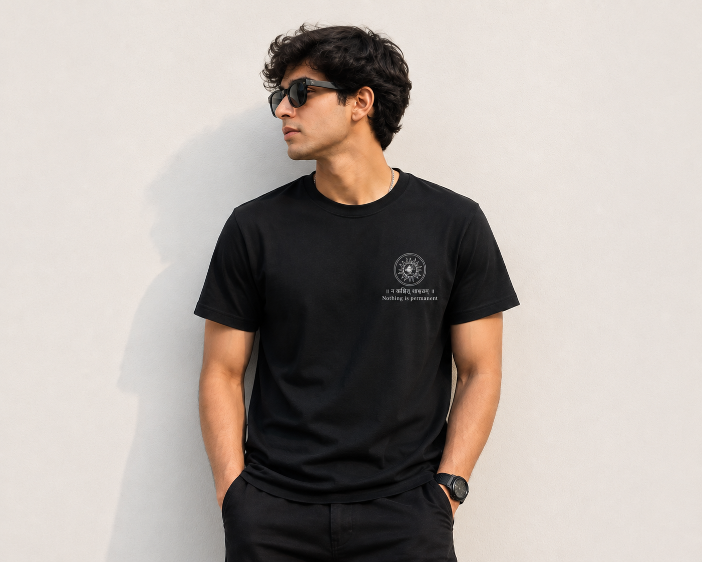 Nothing Is Permanent Minimalist Sanskrit Printed T-Shirt