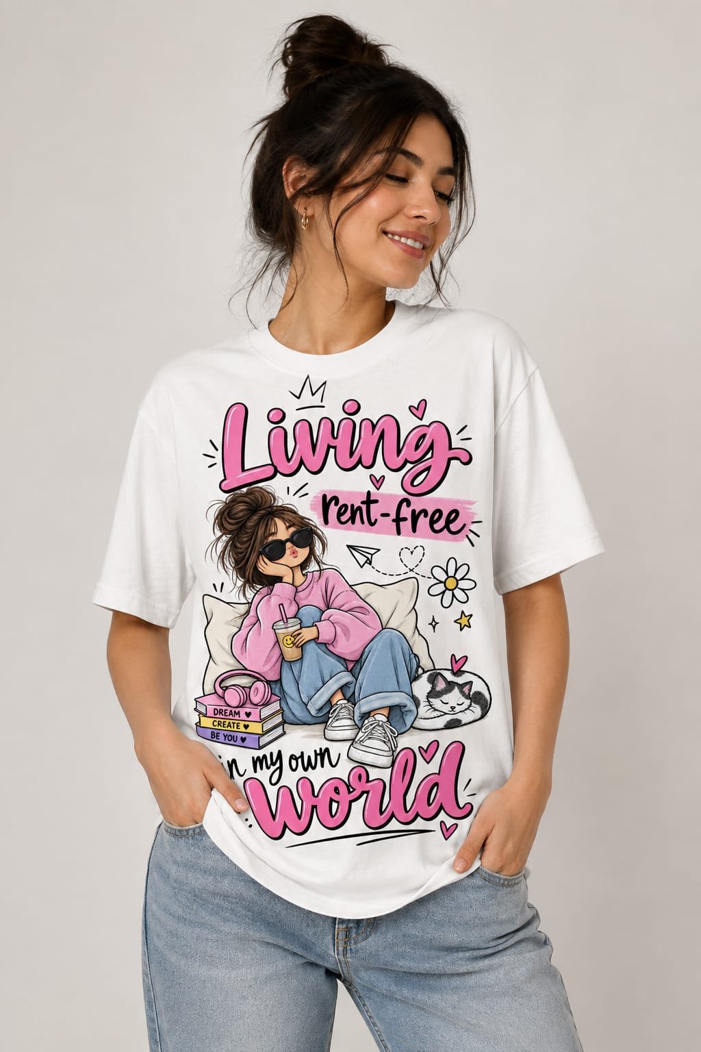 Living Rent-Free In My Own World – Girls Graphic T-Shirt