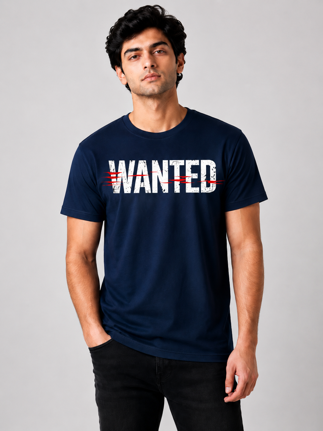 Wanted Distressed Typography Printed T-Shirt